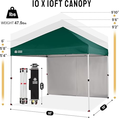Miniatura 2 de CROWN SHADES Tienda de campaña desplegable con toldo instantáneo comercial de 10 x 10 pulgadas con bloqueo central (10 x 10 con 4 paredes laterales,