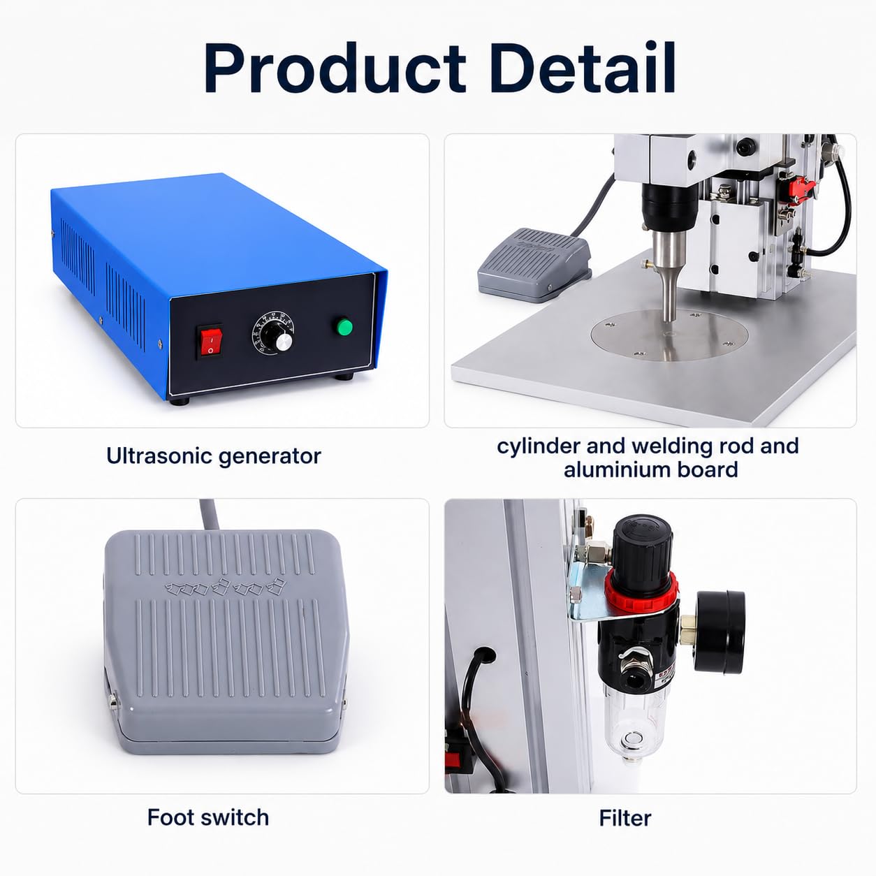 Soldadora por puntos ultrasónica neumática, máquina de soldadura de plástico de 30 KHz | Control electrónico de pedal para soldadura, remachado y montaje de materiales no tejidos, nailon y termoplásticos