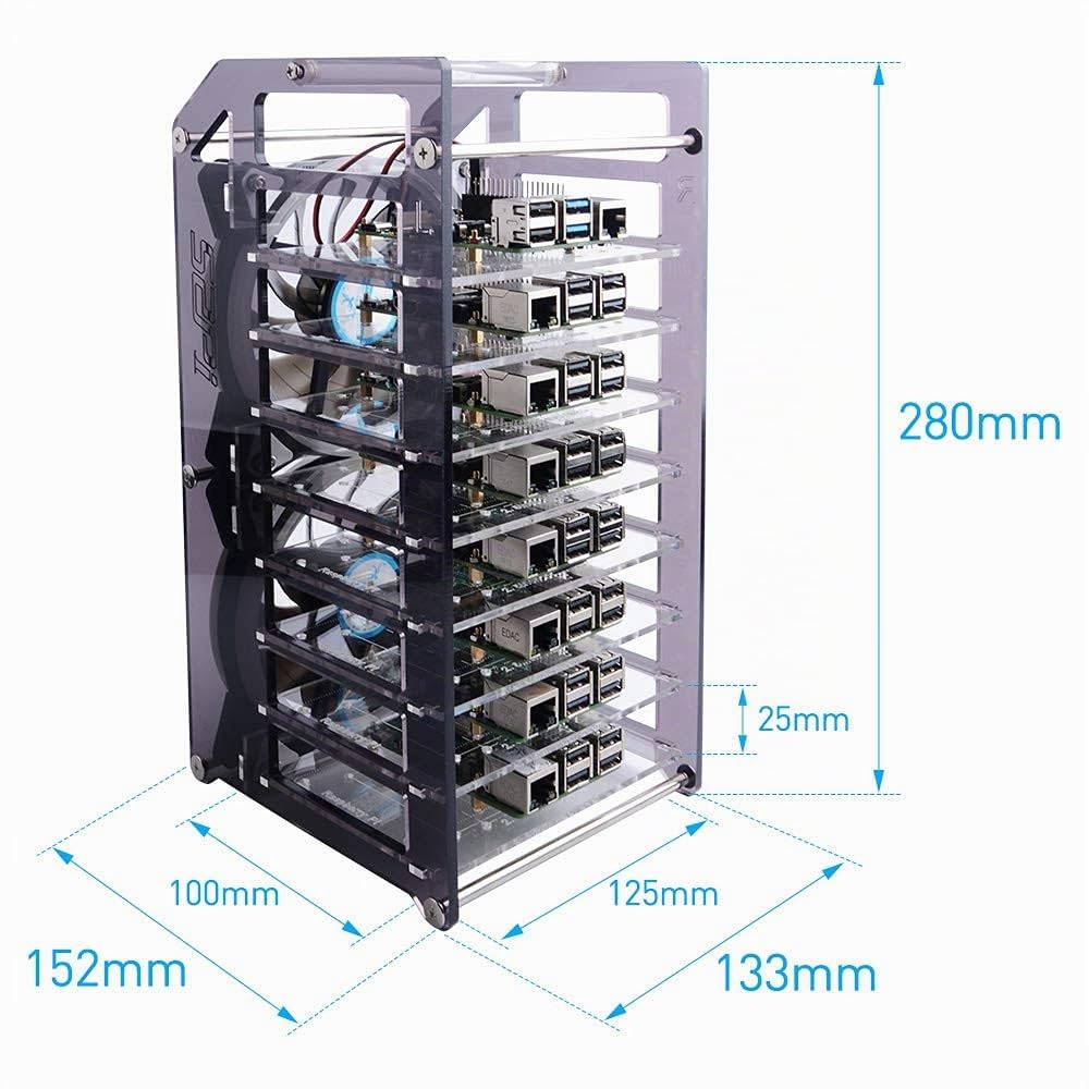 GeeekPi Raspberry Pi Cluster Custodia, Raspberry Pi Rack Custodia Impilabile Custodia con Ventola 120mm RGB LED 5V per Raspberry Pi 4B / 3B + / 3B / 2B / B + e Jetson Nano (8 strati)