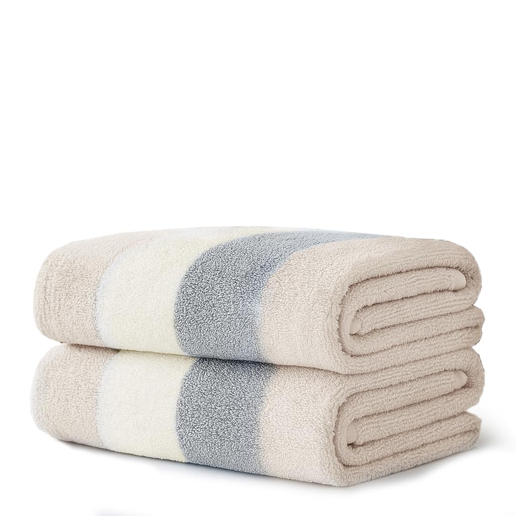 Velosso 2 Pack 100% Cotton Striped Multi Supreme Cotton Towels Hand Bath or Sheet, Quick-Dry, Soft Absorbent, Striped Design Hotel Spa, Fade Resistant Towels (Latte, Sheet)