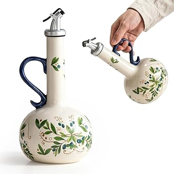 Olive Oil Bottle Ceramic 650 ml with Spout Oil Dispenser Drip-Free