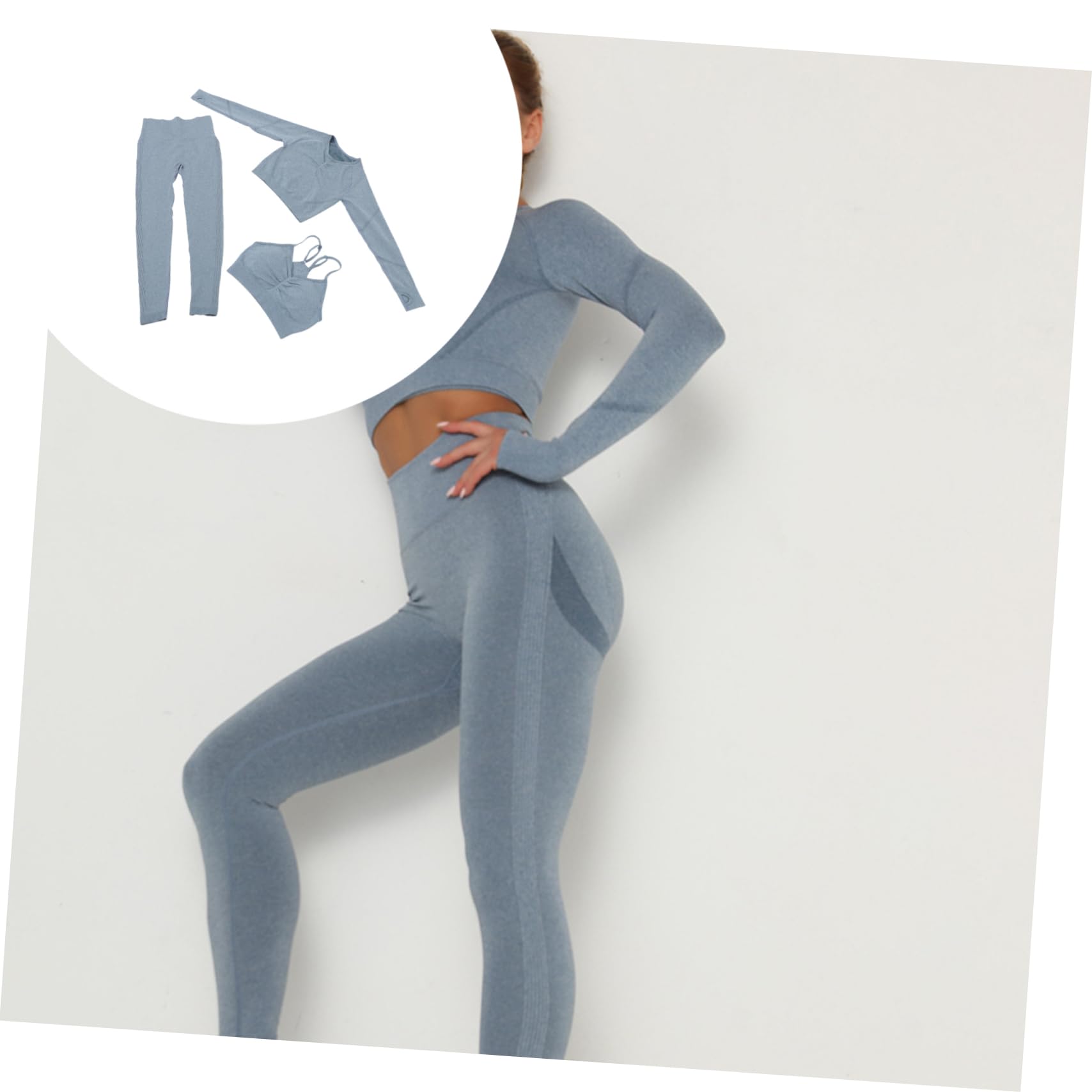 BESTYASH Ensemble de Yoga sans Coutures Bleu L, 1 Set, Chinlon, Haut