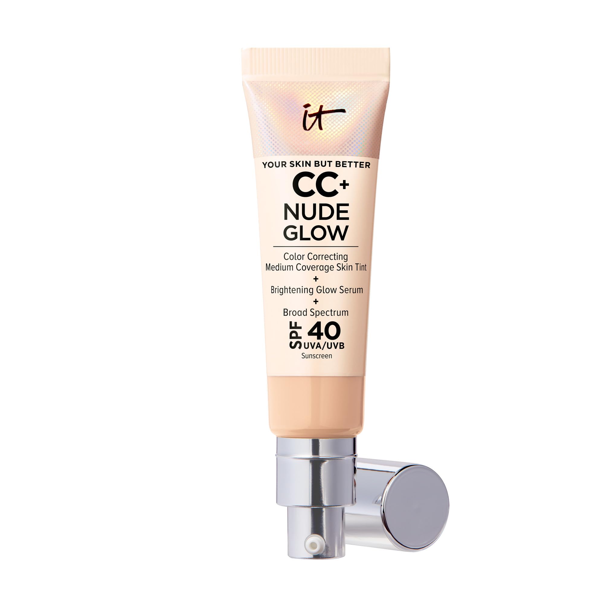 It CosmeticsCC+ Nude Glow - Medium Coverage Foundation with SPF 40 & Brightening Glow Serum, Lightweight Skin Tint, 2% Niacinamide + Hyaluronic Acid, Up to 24H Hydration, Normal/Dry Skin - 1.08 fl oz