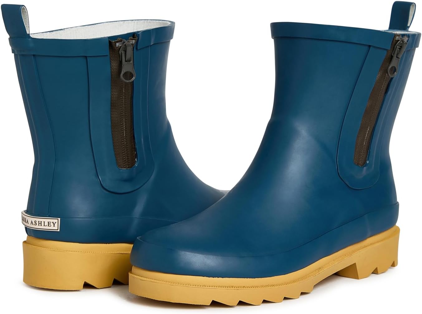 Laura Ashley Women's Snow and Rain Boots, Mid Cut Rubber Boots Waterproof Ankle Boots with Non Functional Side Zipper