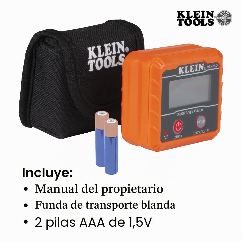 Klein Tools 935DAG - Medidor electrónico digital de nivel y ángulo, mide 0–90 y 0–180 grados, mide y establece ángulos