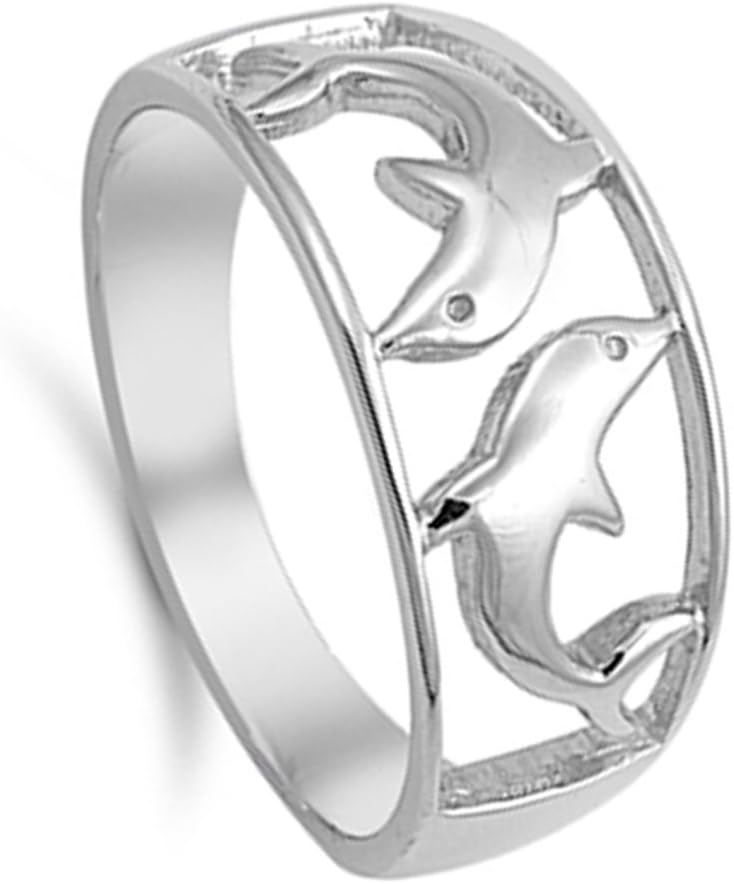 Filigree Dolphin Ocean Marine Animal Ring .925 Sterling Silver Band Sizes 5-10