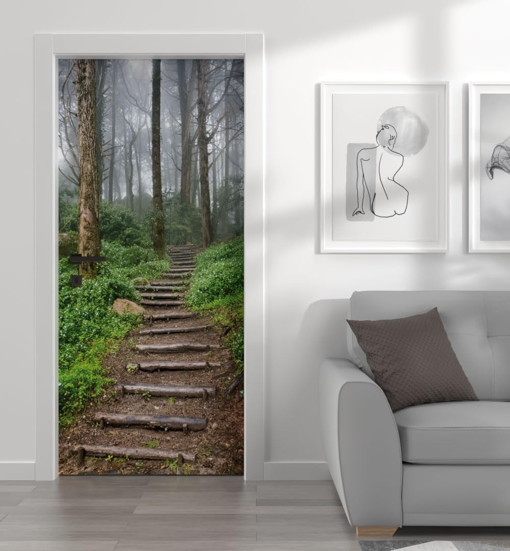 MyMaxxi Türtapete selbstklebend - Einteilige Türfolie 90x200 cm - Motiv: Waldweg Türklebefolie zum verschönern & bekleben der Tür - Türaufkleber aus Klebefolie