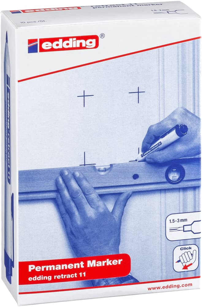 edding retract 11 Marqueur permanent - Rouge - 10 stylos - Pointe ronde 1,5-3 mm - Imperméable, sèche vite - pour une utilisation facile d'une seule main - pour carton, plastique, bois, métal, verre