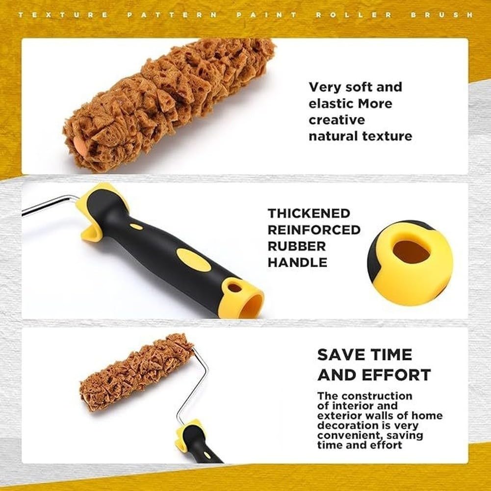 Paquete de 3 rodillos de pintura de esponja texturizada, herramienta de pintura de pared de 6 pulgadas para decoración interior y exterior del hogar con mango reforzado