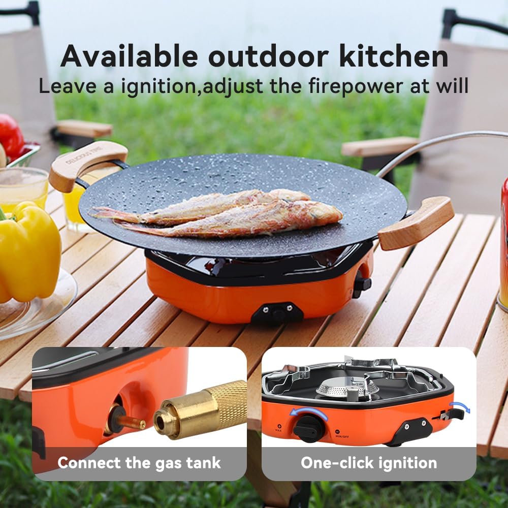 Portable Camping Stove with 8500 BTU Adjustable Burners Piezo Ignition Single Bunner Propane Gas Stove for Camping BBQ Outdoor (Yellow)