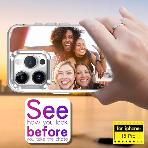 Miniatura 3 de Cavdycidy Funda de espejo para iPhone 15 Pro para mujer, funda de acrílico con espejo que se puede utilizar para maquillaje al aire libre para niñas