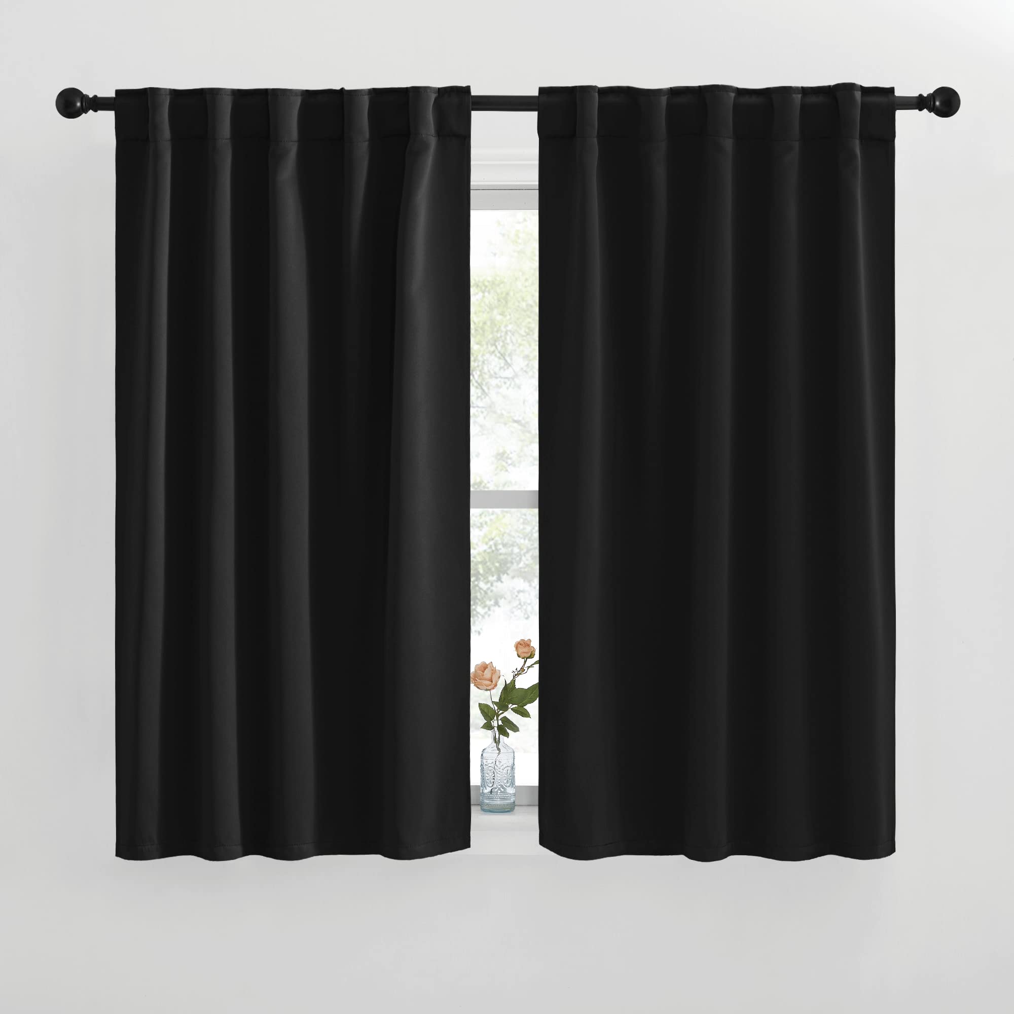 NICETOWN Halloween Blackout Curtains Window Panel Drapes - (Black Color) W42 x L50, Double Panels, Home Decoration Light Blocking Thermal Insulated Rod Pocket &amp; Back Loop Draperies for Bunk Bed