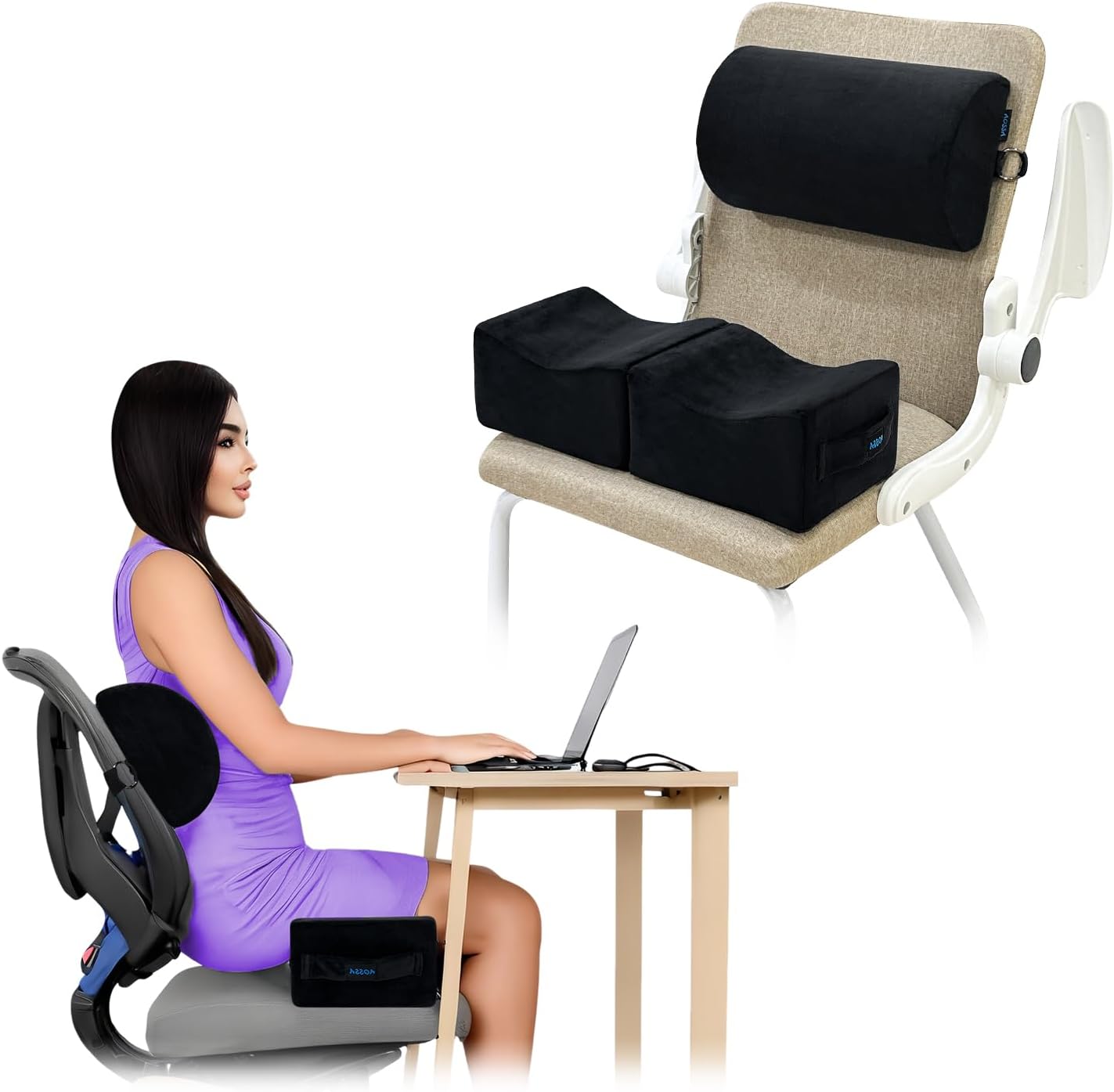 AOSSA BBL Pillow After Surgery for Butt, Brazilian Butt Lift Booty Back Support Cushion, BBL Chair Pillows Recovery for Sitting Driving, Post Surgery Lifting Seat Cushion Combo (Black)