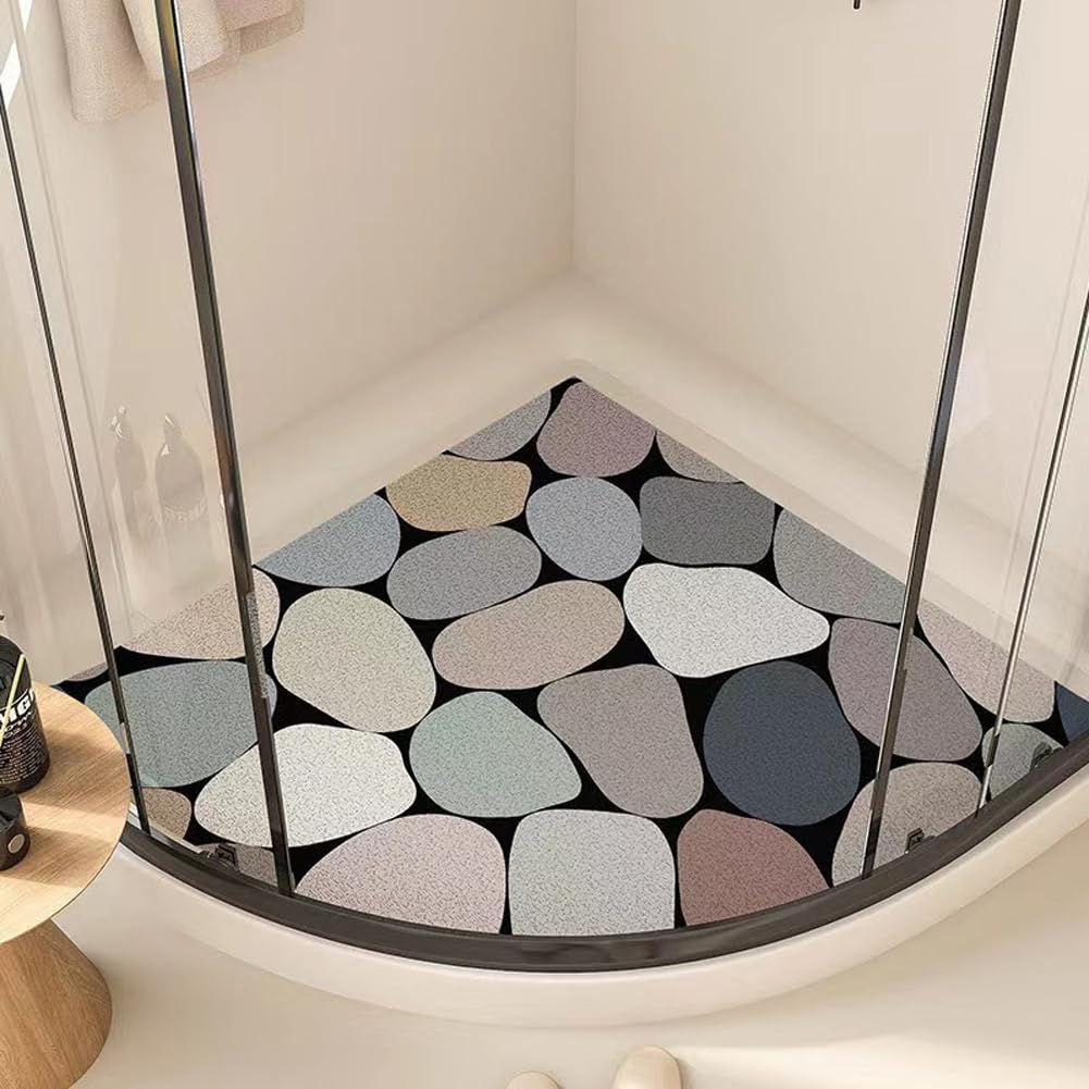 Shijhui Black Corner Shower Mat,Curved Bath Mats For Inside Shower,Loofah Sector Bath Mat Non Slip Bathroom Floor Mat Anti Mould Shower Mat For Wet Area (,60X60cm)