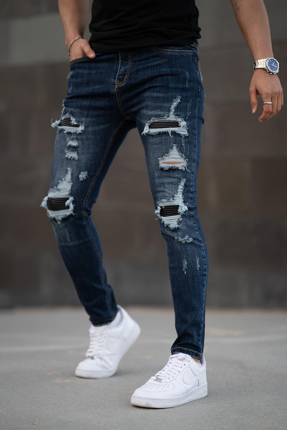 GINGTTO Men's Skinny Jeans Stretch Ripped Tapered Leg - Image 3