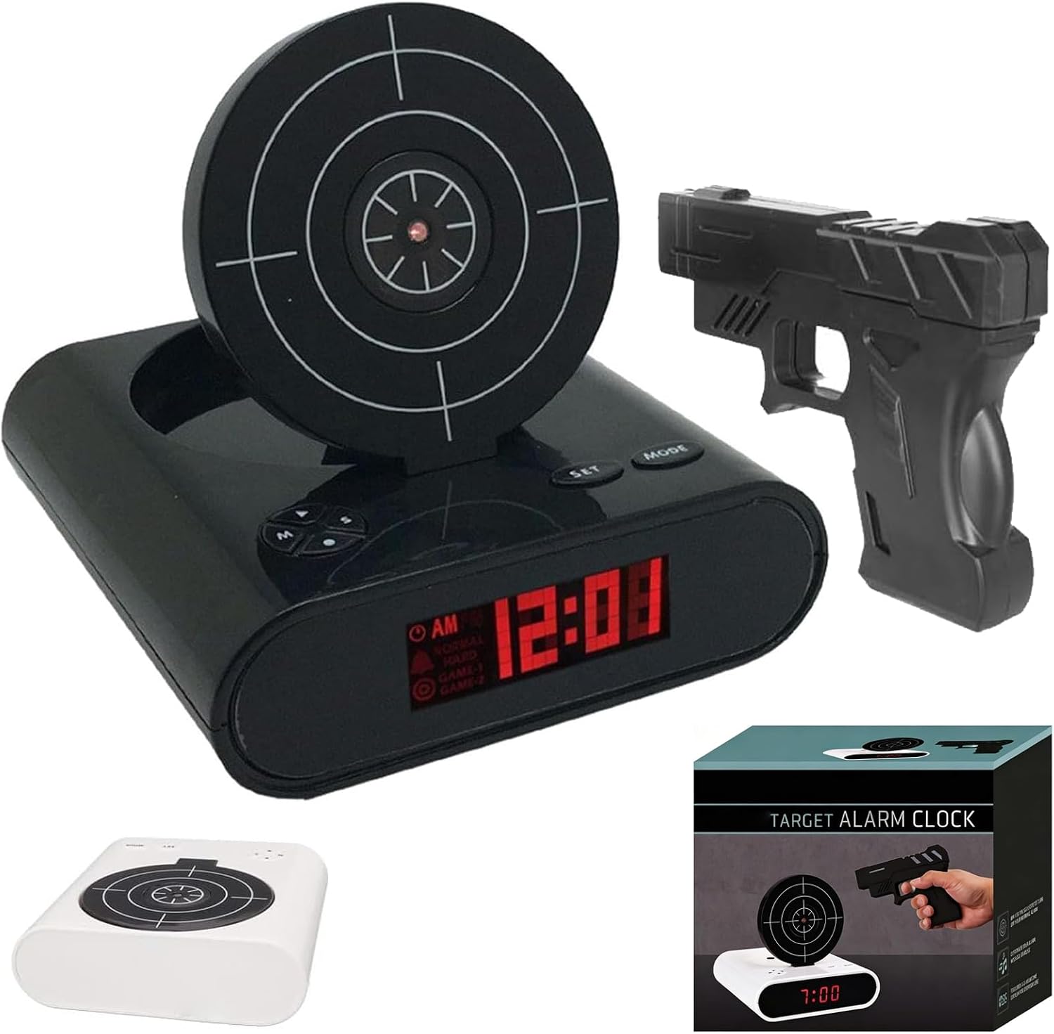 Gun and Target Wake Shot Alarm Clock 2-in-1 Digital Target Alarm Clock Interactive Shooting Game Alarm Clock LED Display Digital Alarm Clock with Adjustable Ringtones Recording 2 Modes for