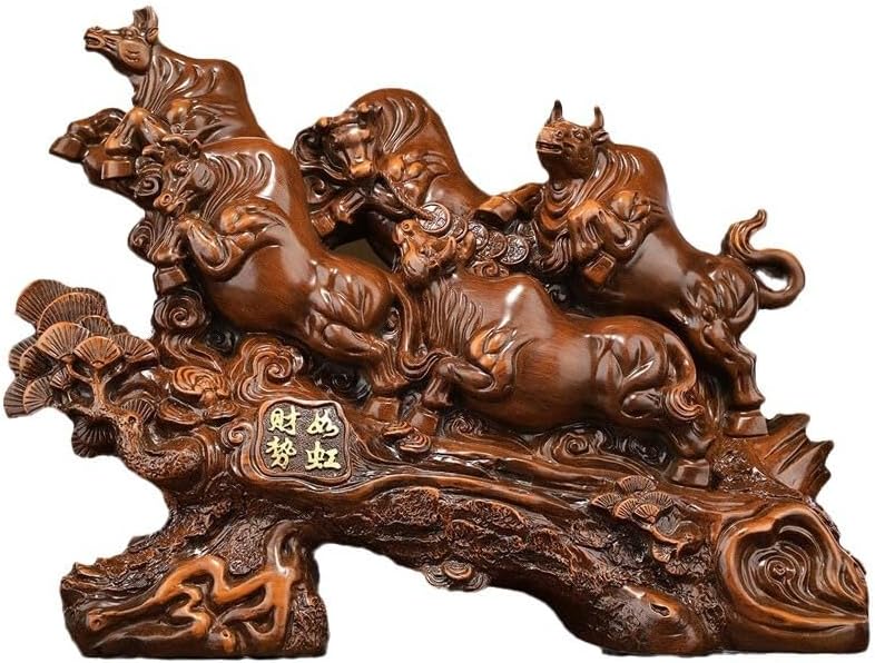 DorkTees 风水牛摆件 树脂仿木纹工艺品风水家居摆件 fengshui Resin Wood Grain Imitation Wood Grain handicrafts for Cattle Ornaments, feng Shui Home Ornaments 长32宽27高:16.50重量1800g