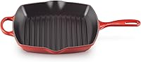 Le Creuset Signature Square Skillet Grill 10.25" Enameled Cast Iron, Cerise - Indoor Grilling with Perfect Sears