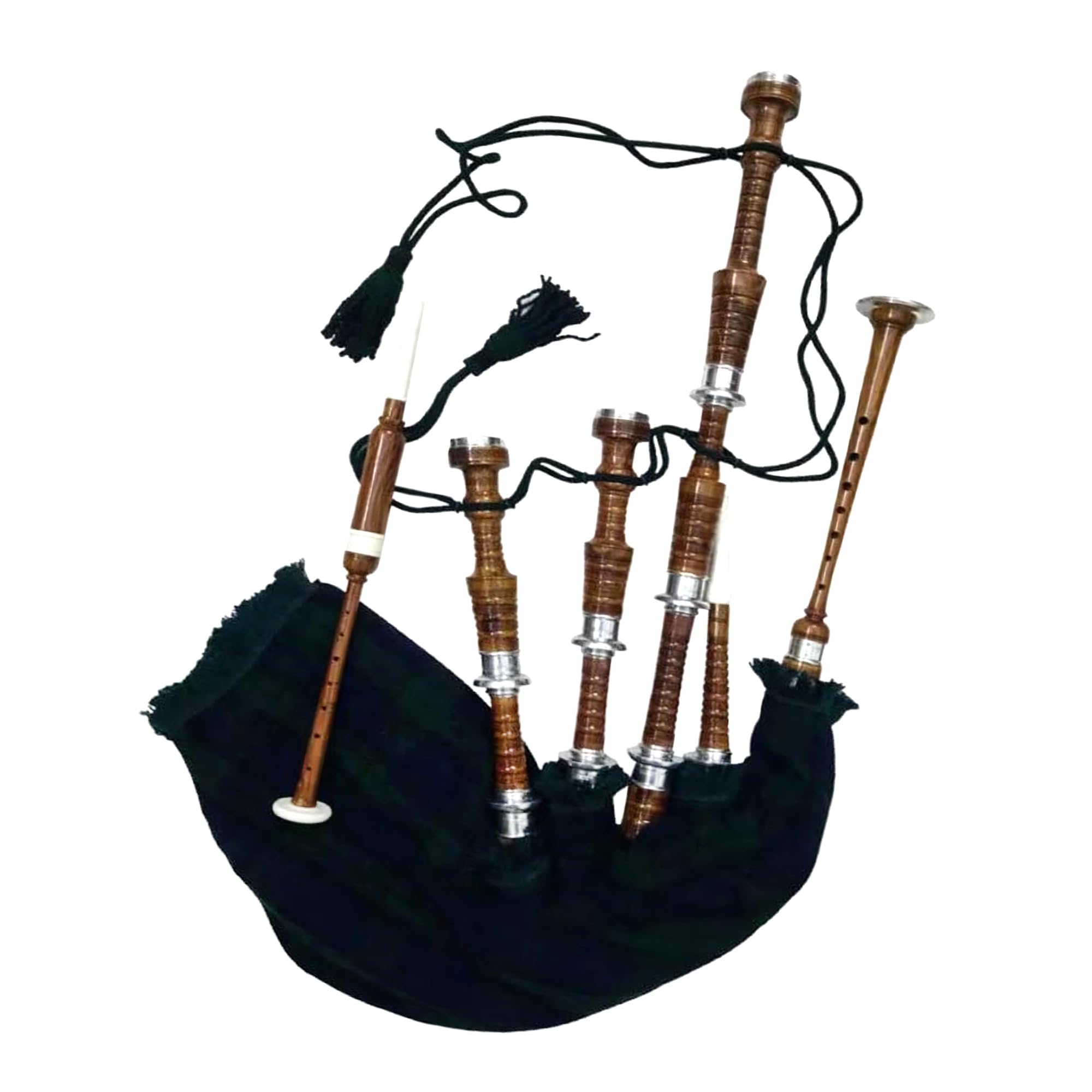 Great Highland Dudelsack – Silberne Halterungen, natürliches Palisander, volle Größe, spielbar, mit kostenlosem Buch und Tragetasche