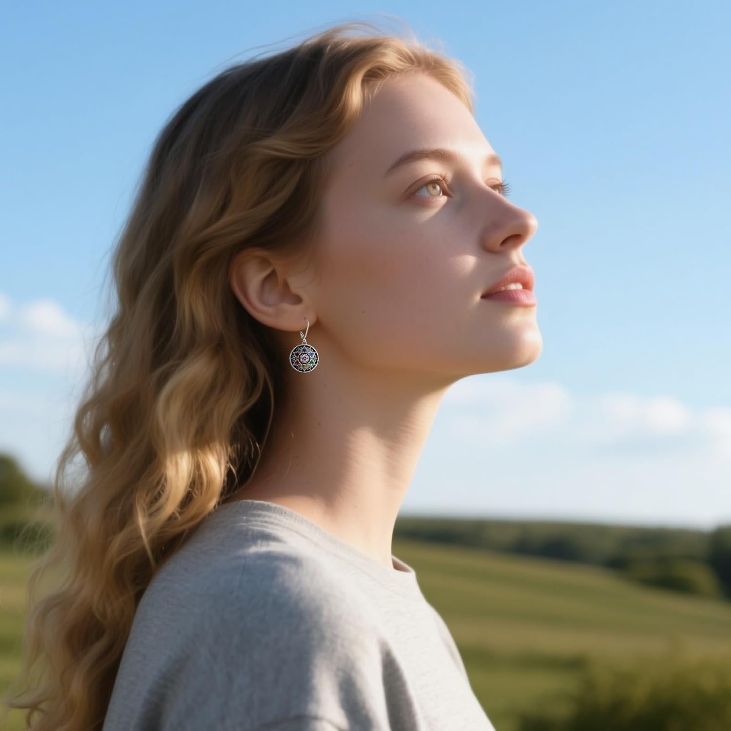 Mandala Chakra Earrings for Women Sterling Silver Lotus Flower Earrings Dangle Drop Leverback 7 Chakra Gifts Om Symbol Yoga Jewelry - Image 3