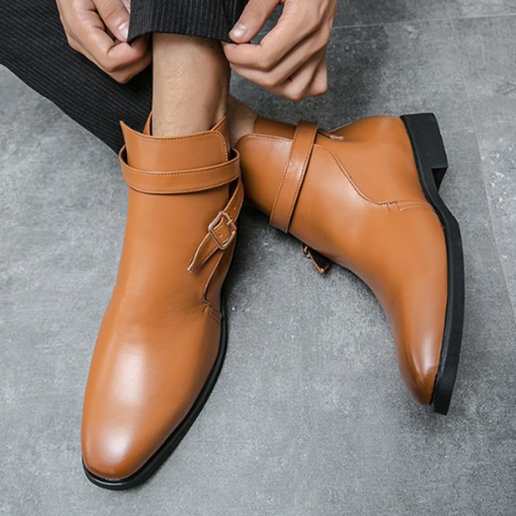 Stivali Chelsea Uomo Pelle PU Scarpe Casual Eleganti per Camminare | Stivaletti Neri Brogue Uomo Infilare Elastico Suola Gomma Antiscivolo Comfort Ufficio Festa Matrimonio Uso Quotidiano