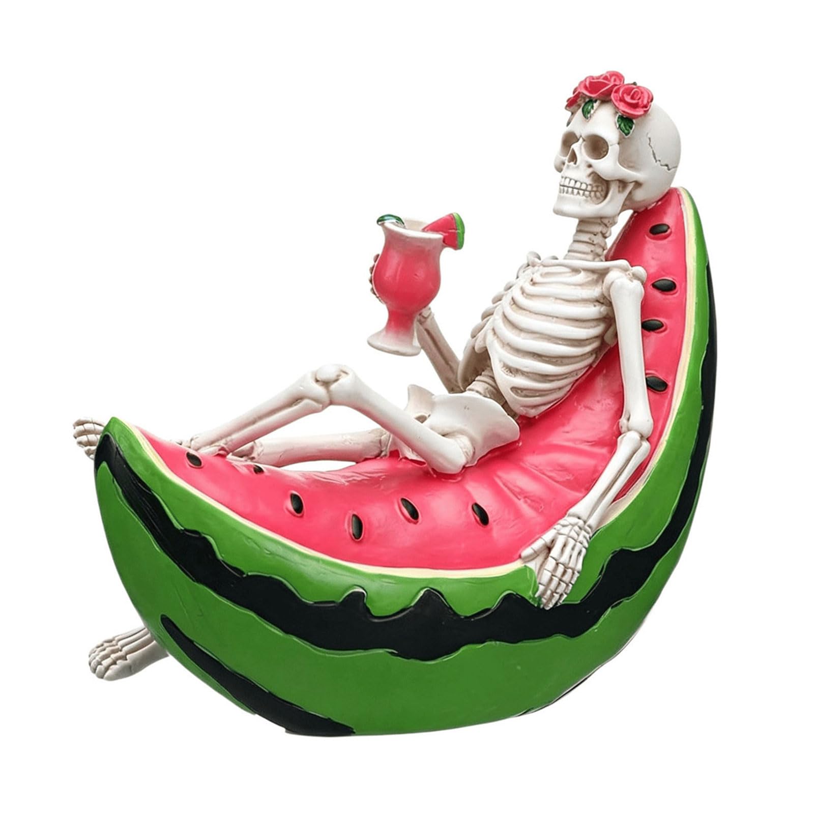 Squelette thème pastèque avec casque rose pour déco de vacances côtières
