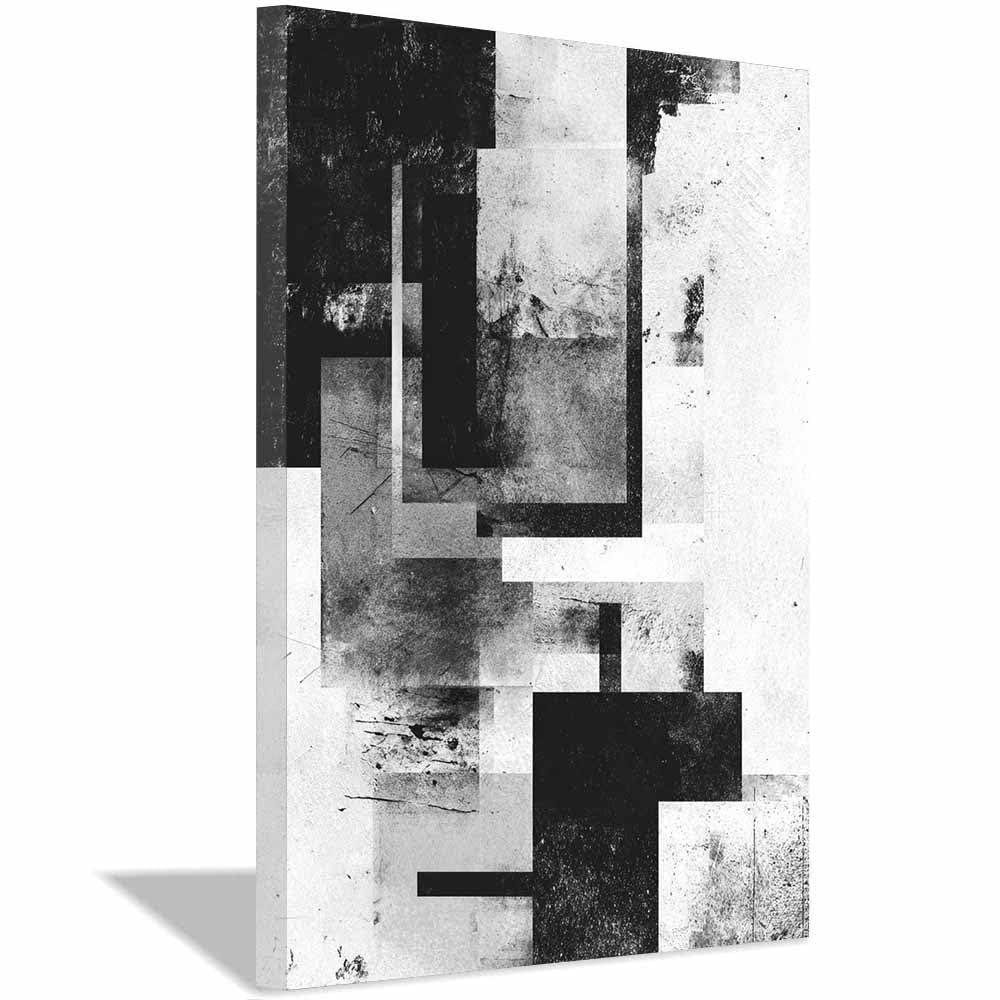 Tableau mural abstrait moderne blocs noirs et blancs 20x30cm encadré