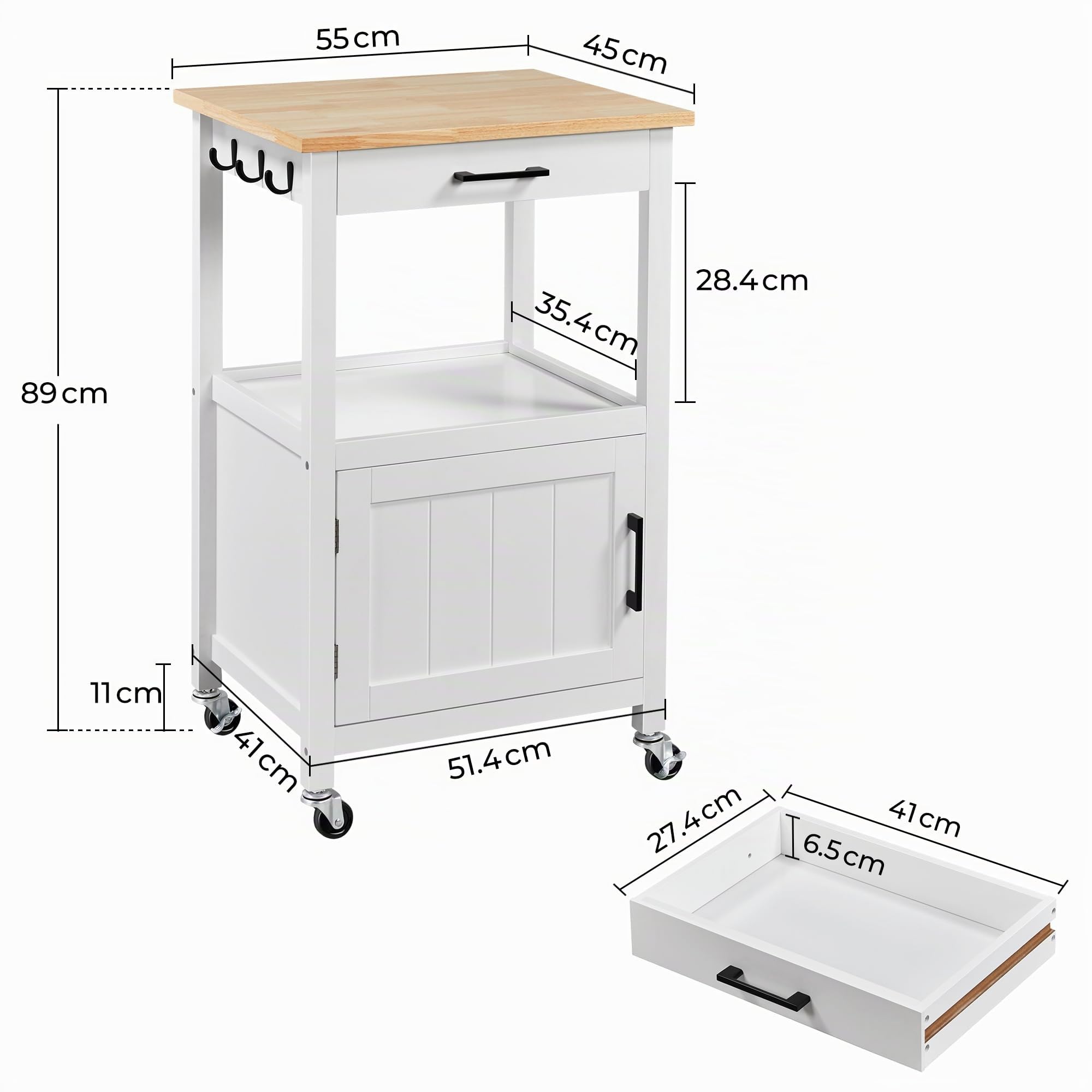 Yaheetech Carro de Cocina Carrito de Servicio con Ruedas Carro Auxiliar con Espacio de Almacenamiento Carro Cocina Comedor Hogar Blanco