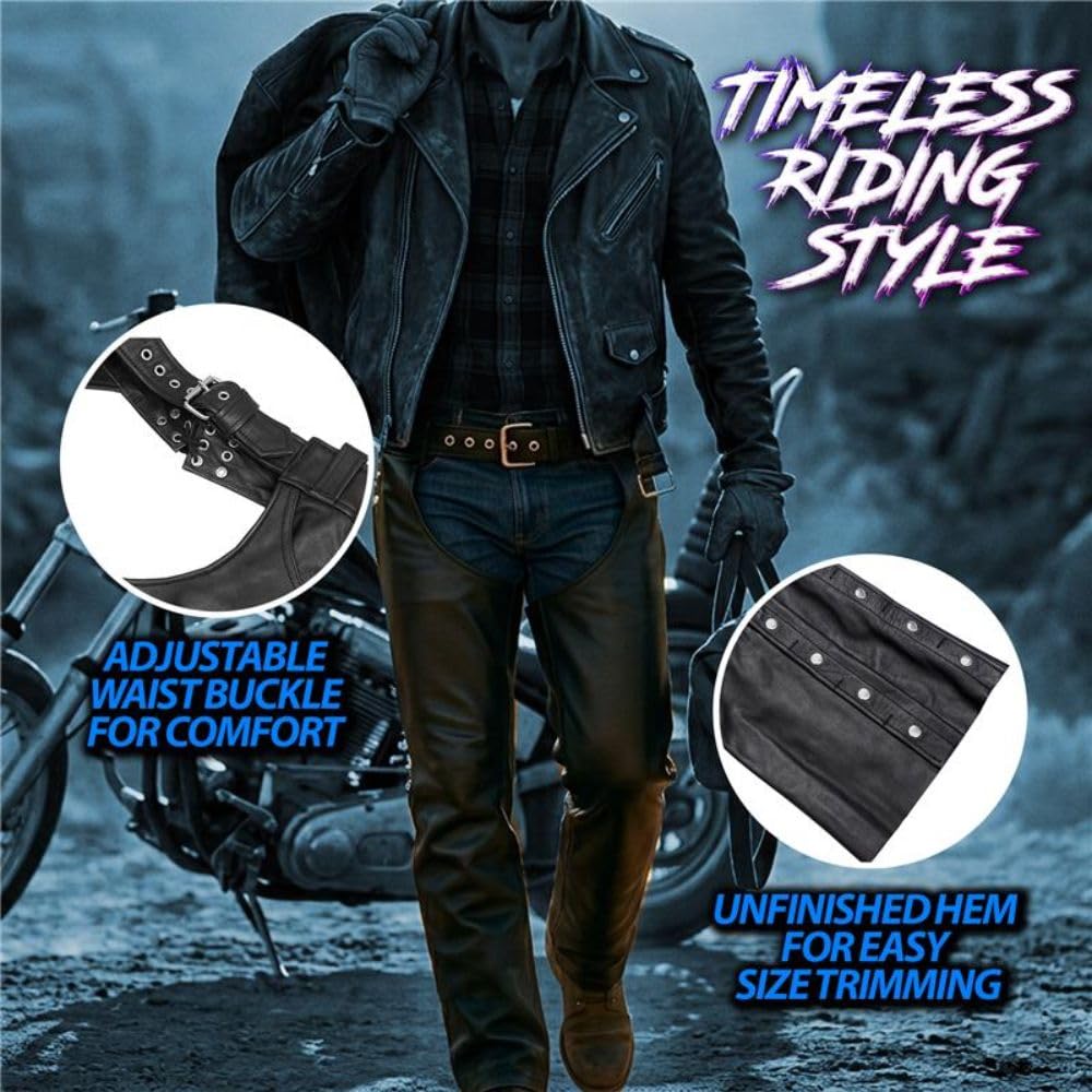 Daniel Smart Motorrad-Lederchaps für alle Jahreszeiten, Unisex, Biker-Chaps mit anpassbarer Passform