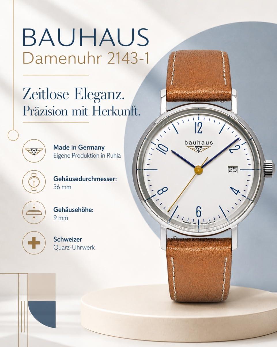 Bauhaus 2143-1 Damenuhr Edelstahl Leder Braun 36 mm Quarz