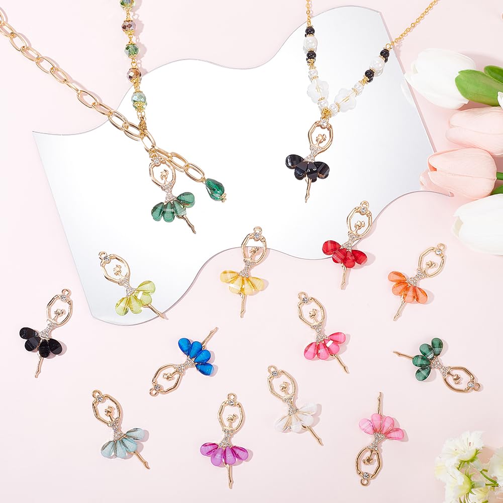 SUNNYCLUE 1 Box 24Pcs 12 Colors Ballerina Charm Dancing Charms Bulk Colorful Metal Alloy Resin Ballet Dance Dancers Crystal Dangle Charm for Jewellery Making Charms Earrings Necklace Crafts Supplies - Image 4
