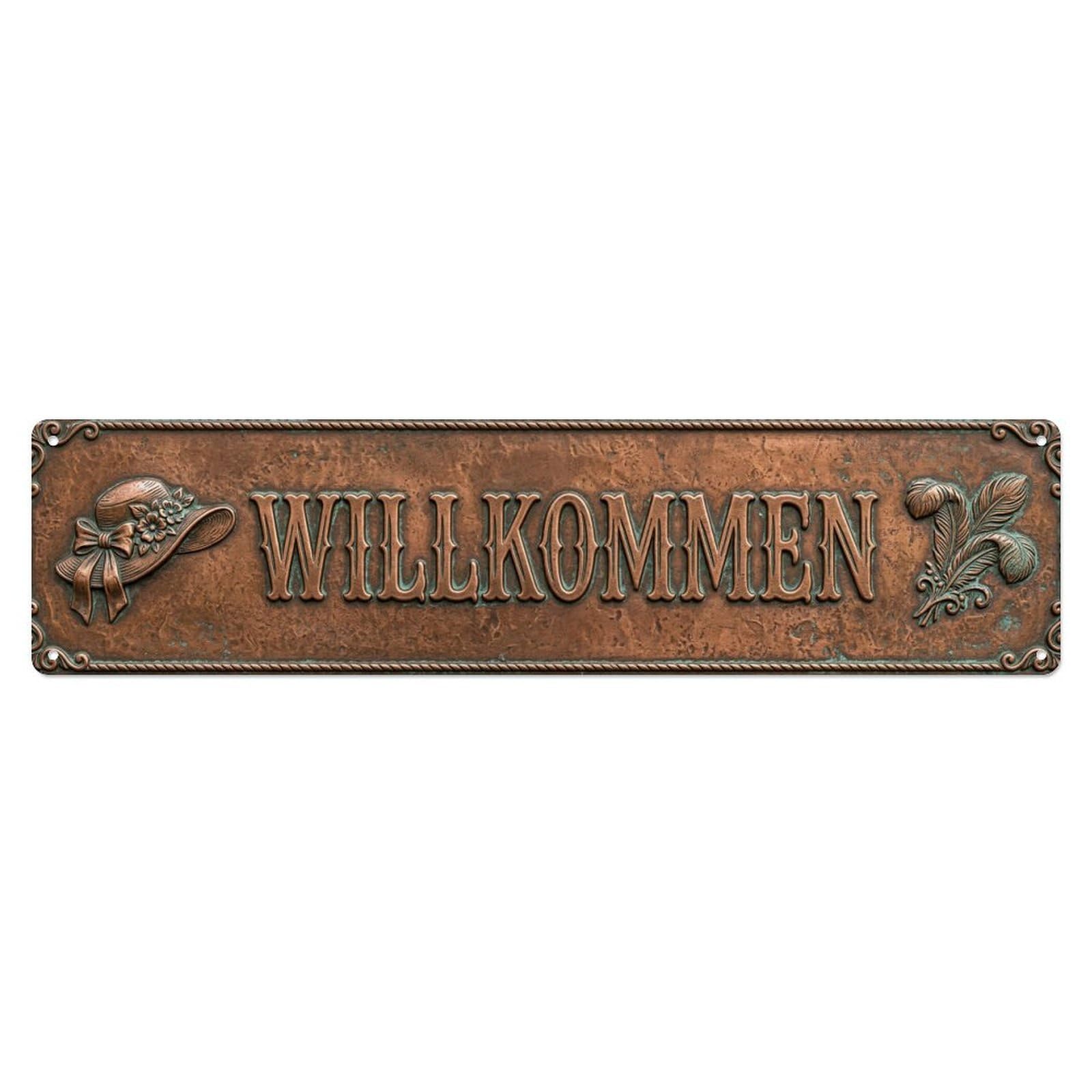 Antique Copper Vintage Milliner Welcome Metal Tin Sign