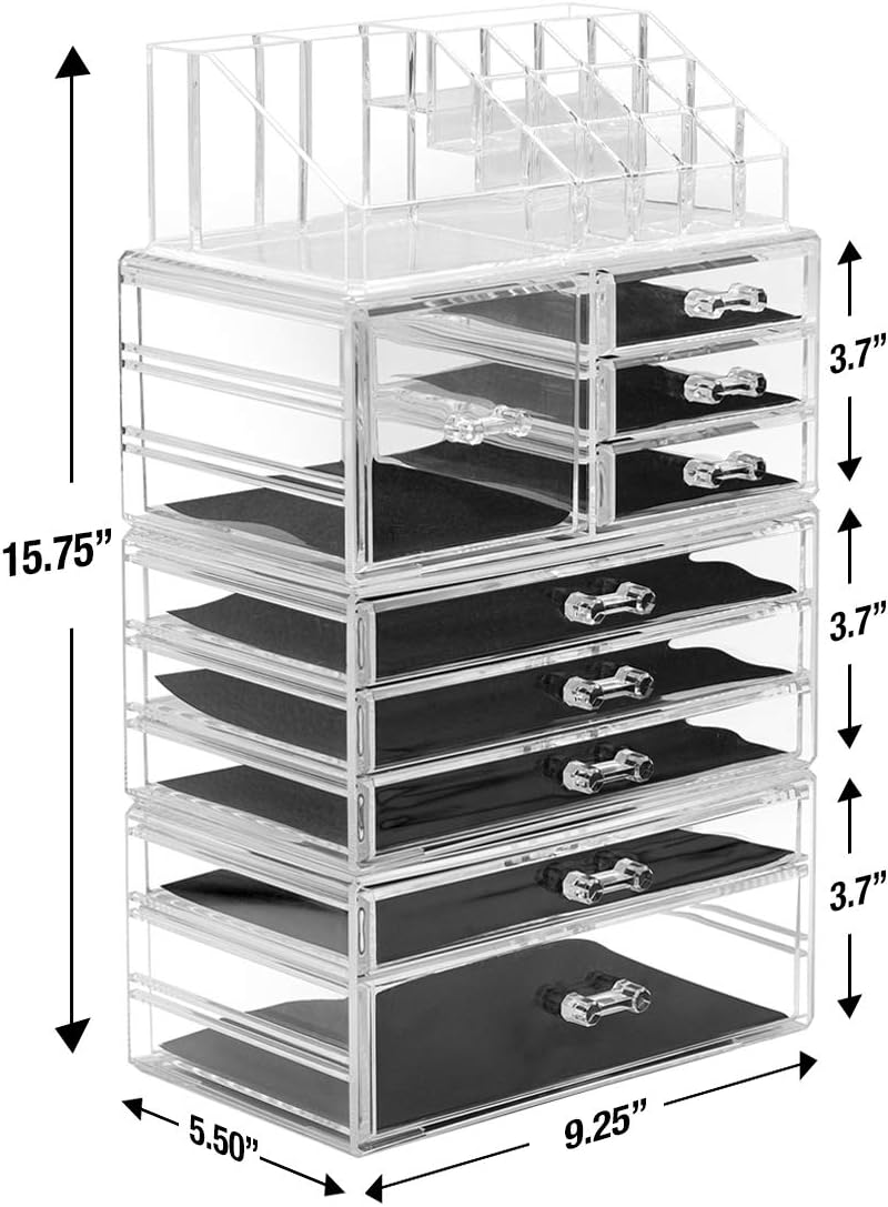 Sorbus Large Clear Makeup Organizer - Detachable 4-Piece Jewelry & Make Up Organizers and Storage Set - Spacious Cosmetic Display Tower - Makeup Organizer for Vanity, Bathroom, Dresser & Countertop