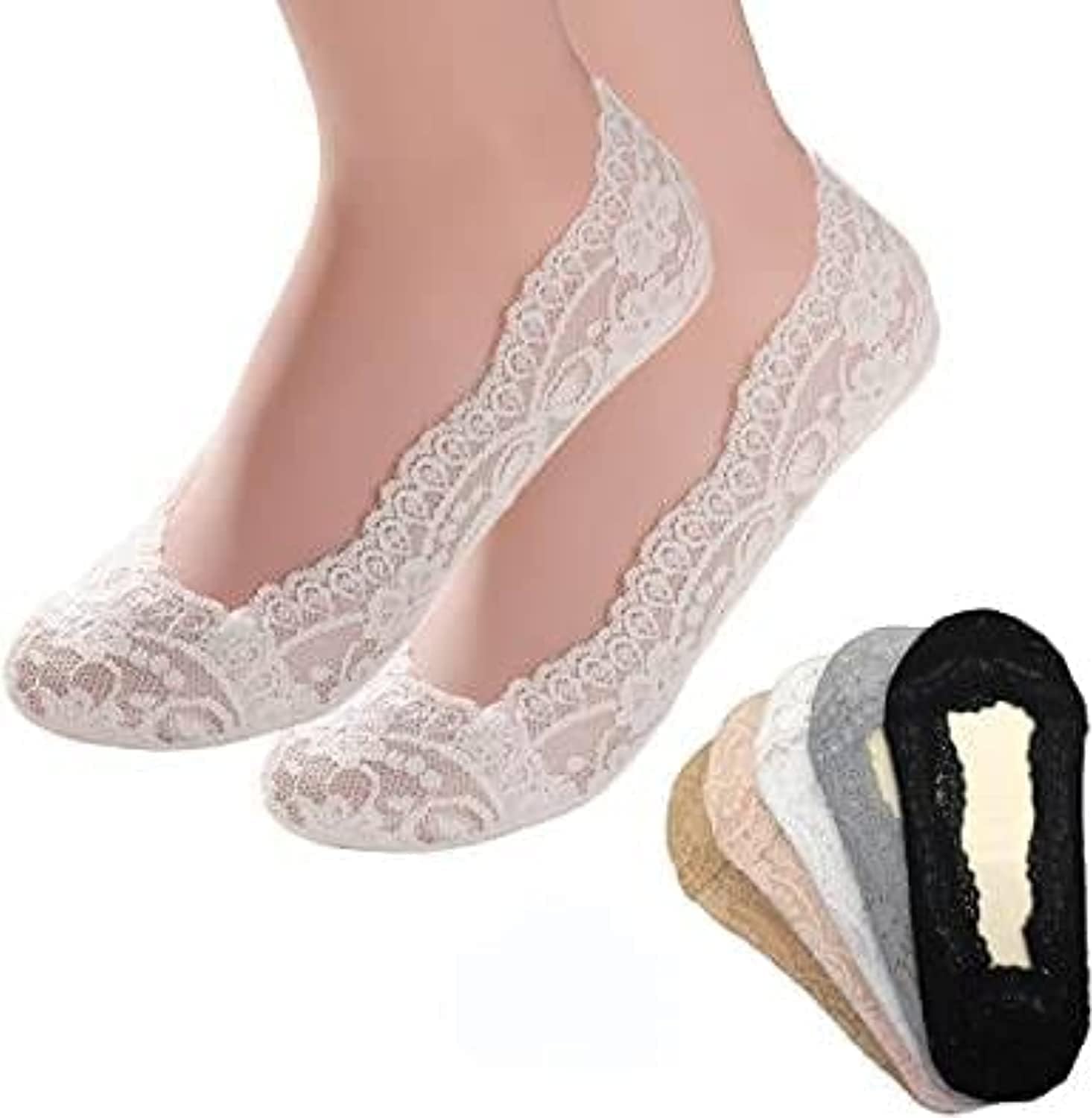RAMANUJA - Fashion as unique as you are. Anti skid lace no Show Socks/Socks Liner/Footy Socks/Foot Cover for Women/Girls (Pack of 3.)