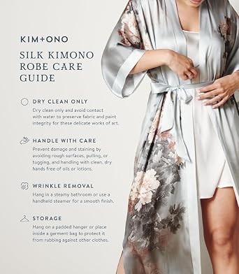 KIM+ONO 100% Mulberry Silk Short Kimono Robe for Women