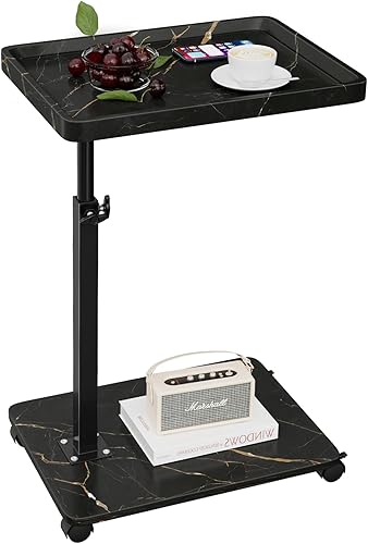 Miniatura 12 de Mesa auxiliar de mesa C de altura ajustable, bandeja de TV giratoria de 360° para espacios pequeños, mesas de sofá que se deslizan debajo, mesas