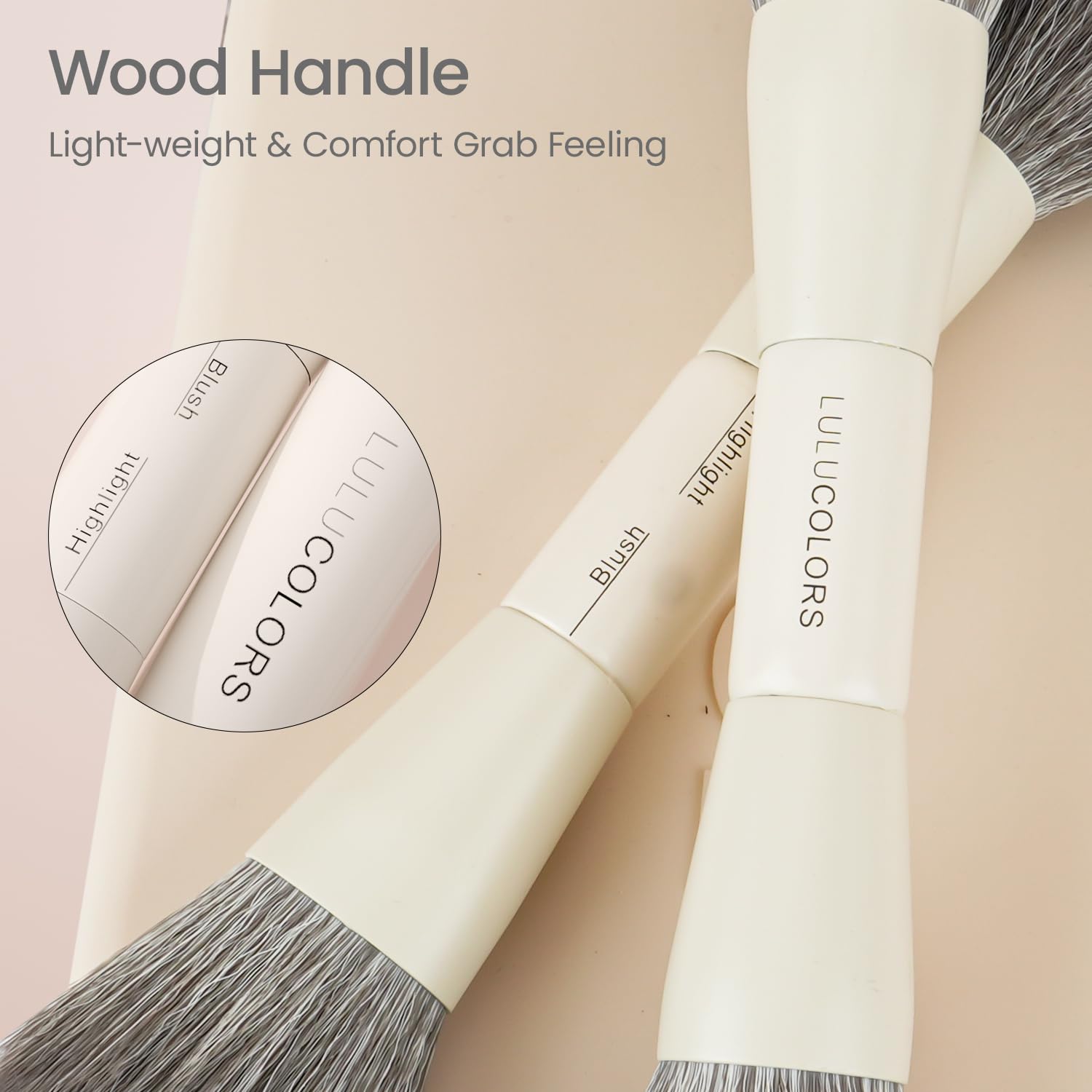 LULUCOLORS 13 in 1 Dual Ended Makeup Pinsel Set mit Schwamm & Reiseetui - 7 Multifunktionspinsel für Gesicht & Augen - Weiche Borsten, Holzgriffe - Erhältlich in Creme, Grün oder Rosa (Cremeweiß)