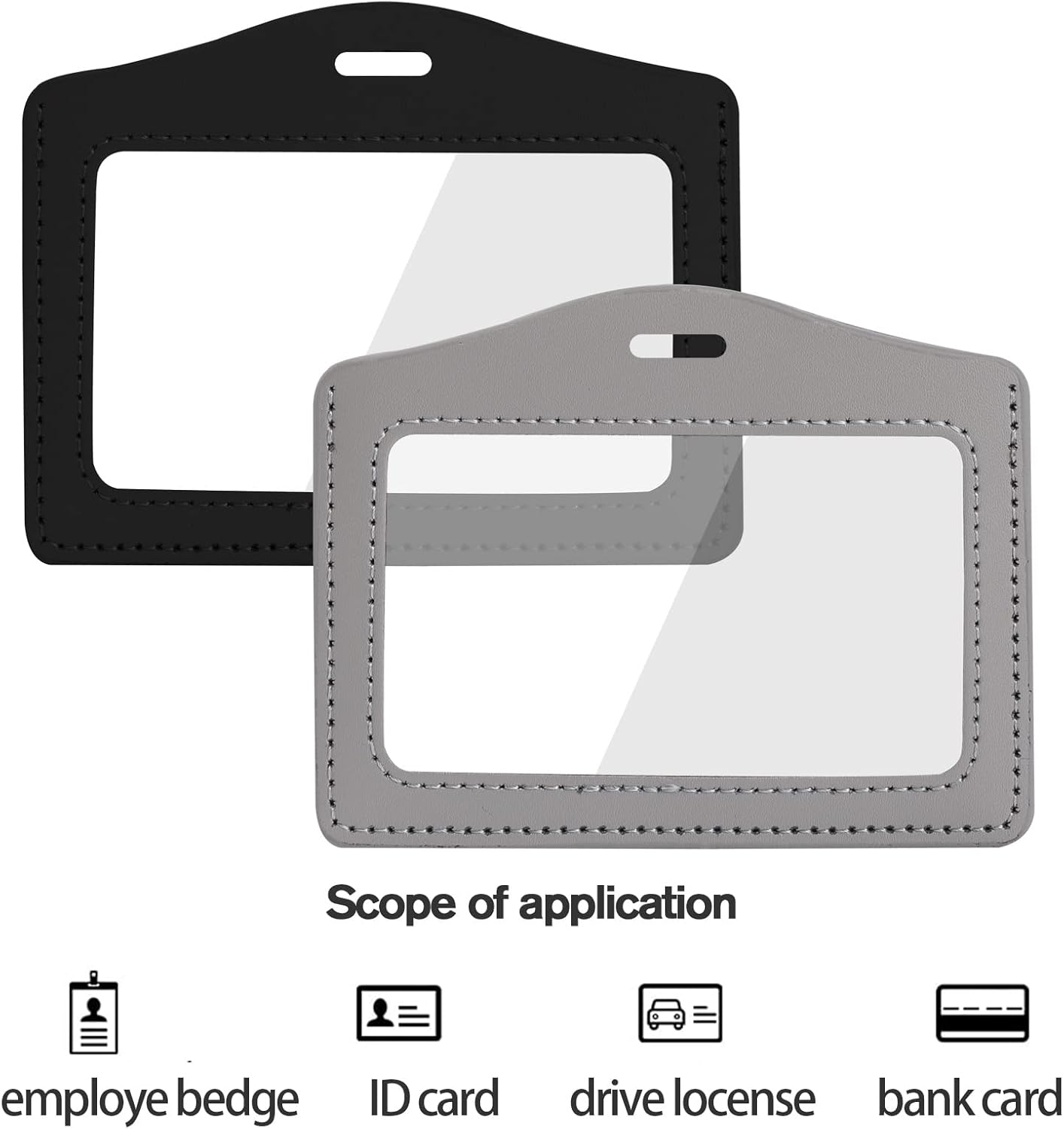 2 Pack Genuine Leather ID Badge Holders, Horizontal ID Card Holders with Dual-Side Clear Window, Waterproof Name Badge Holde Suit for Office, Staff, Students, Employees(Black&Gray) - Image 5