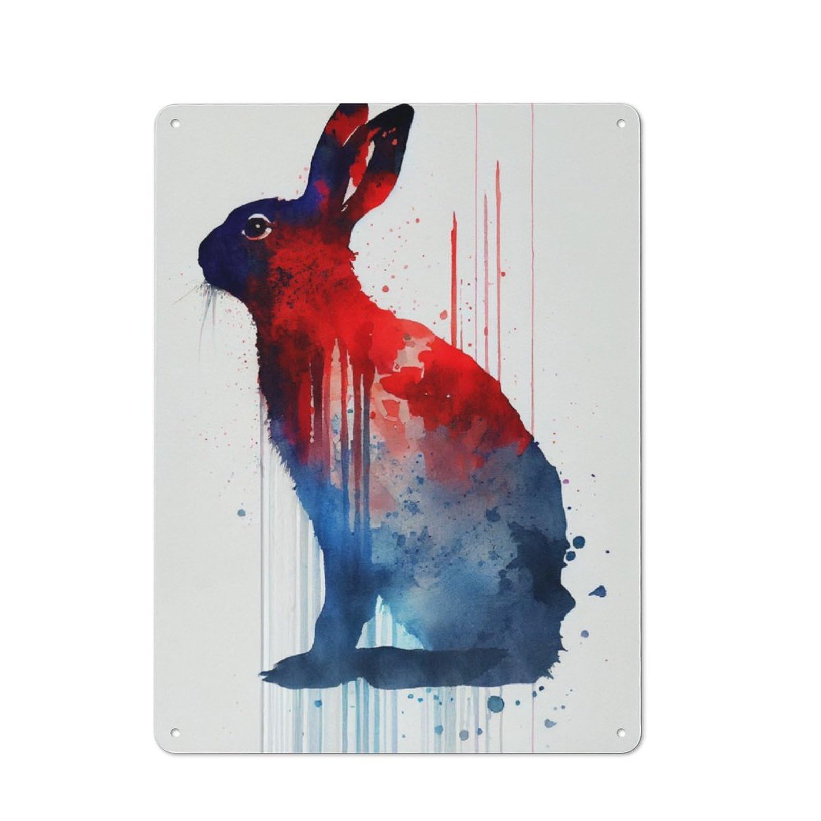 Metal Plaque 40x30cm with Rabbit Watercolor for Hallway Wall, Retro Decor, for Wall Display Collectors