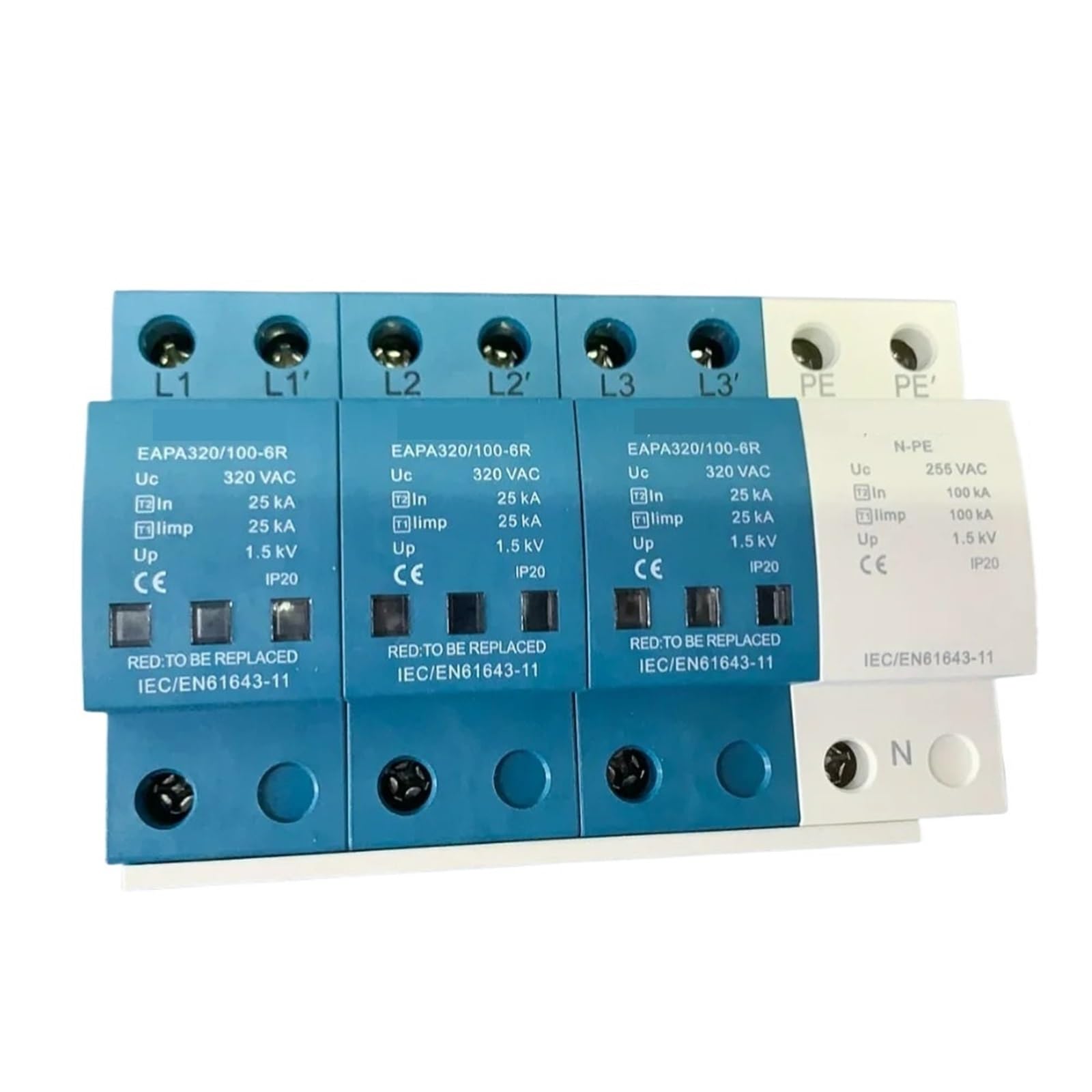 3+NPE Surge Protector T1+T2, 100KA AC SPD, dispositivo di protezione AC 275V 320V 385V 440V, scaricatore (3 NPE 320V, nessun RC)