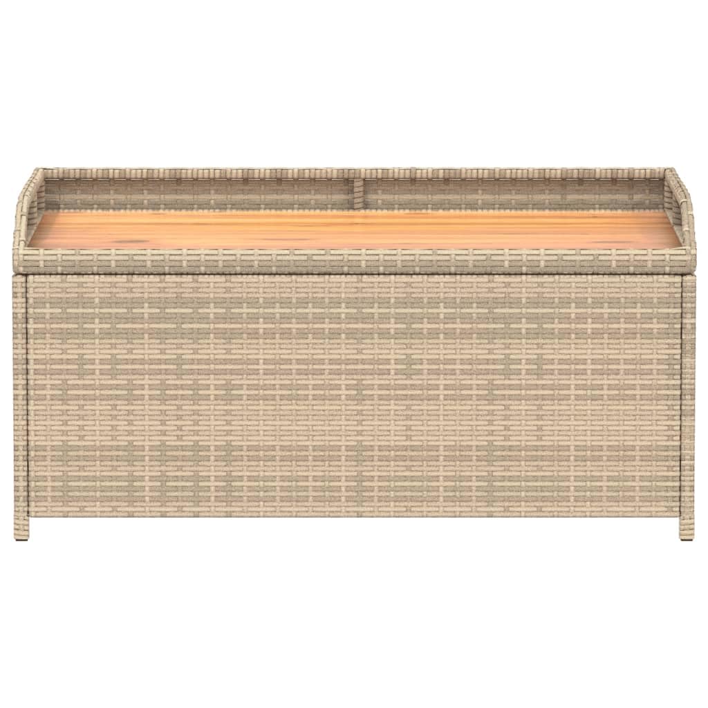 Panca Portaoggetti Beige Misto 100x50x52 cm Polyrattan e Acacia,Panca Portaoggetti Giardino,Panchina da Esterno,Panca Contenitore da Esterno-365951