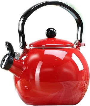 Tea kettle, Enamel-on-Steel Tea Kettle Stovetop, 2 Liter Whistling Tea Pot with Anti-Hot Folding Handle Color Red, Size 2l