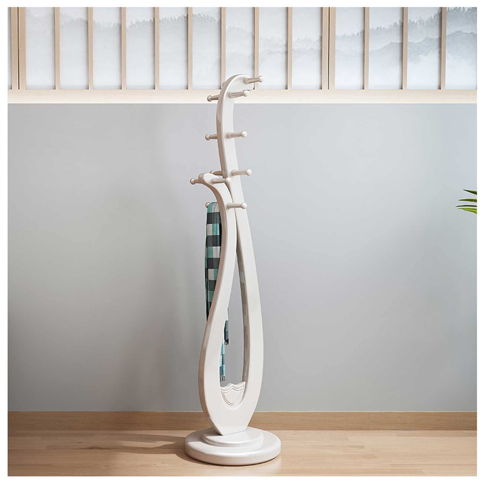 Porte-manteau en bois massif noir Pipa, étagère à vêtements sur pied pour entrée et chambre