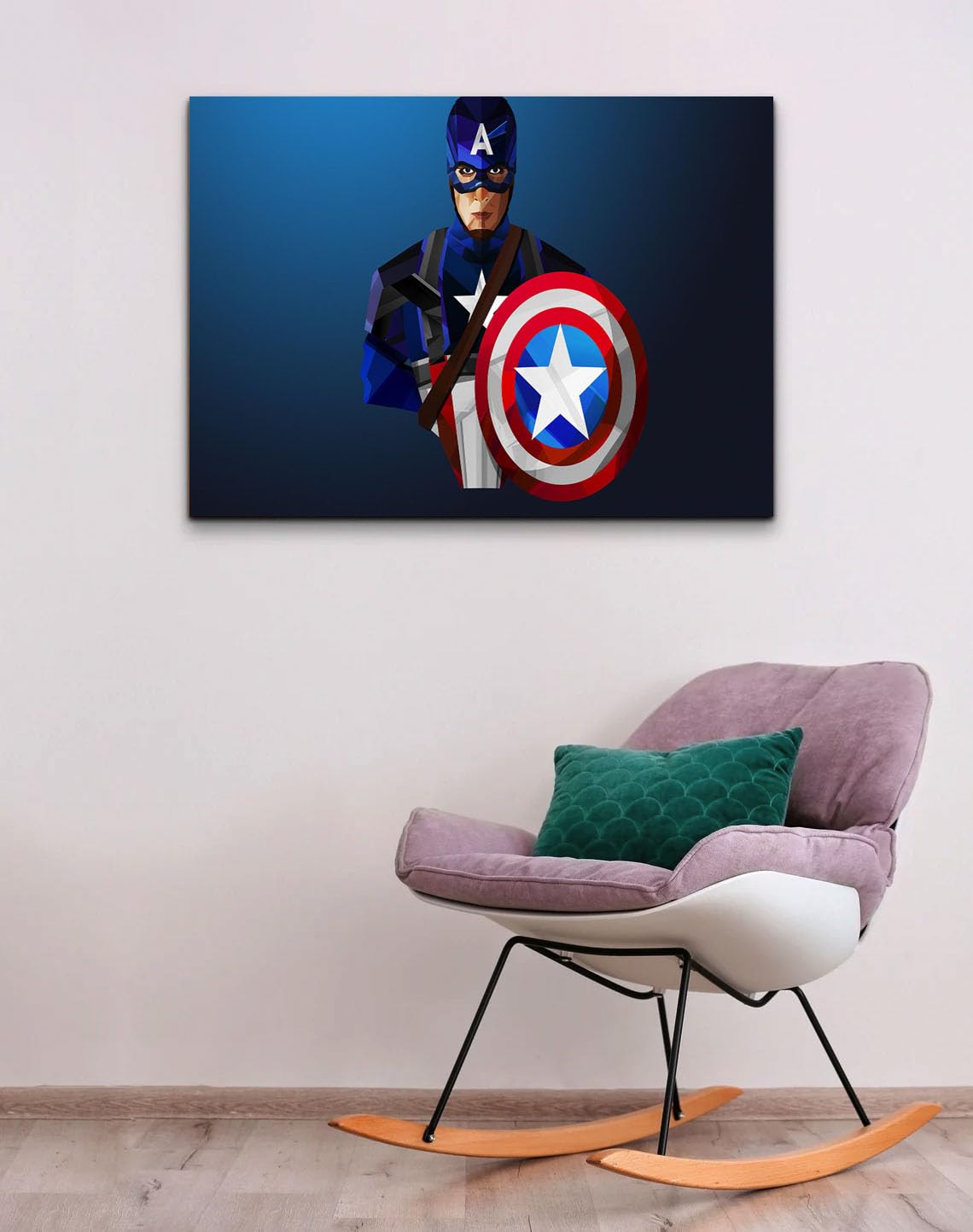 GADGETS WRAP Canvas Gallery Wrap Framed for Home Office Studio Living Room Decoration (22x14inch) - Captain America Low Poly Art #1