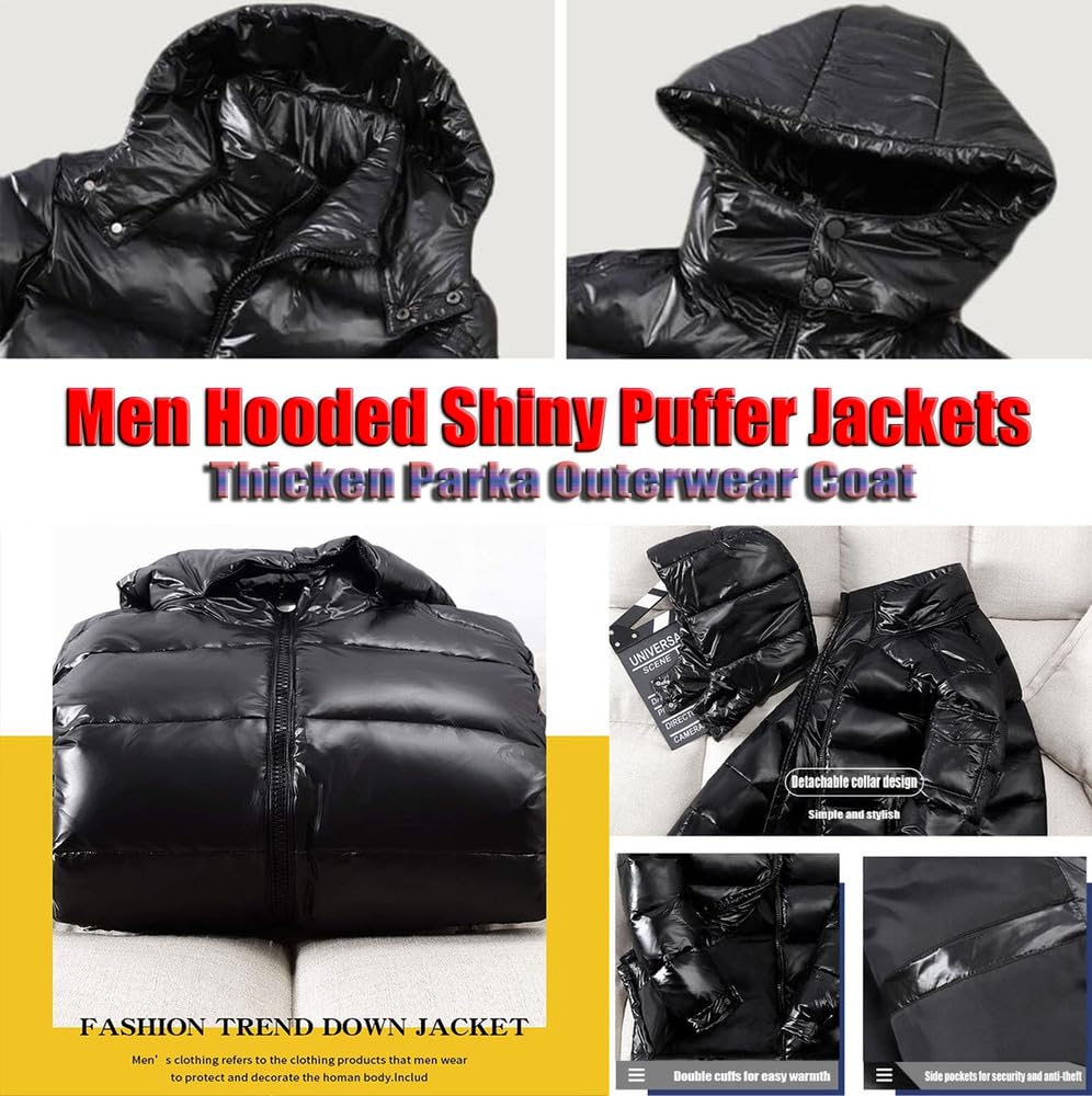 Doudoune for hommes, manteau de veste épais matelassé brillant for hommes, Col montant Hiver Chaud Doudoune Coupe-Vent Fermeture Éclair Outwear Unisexe