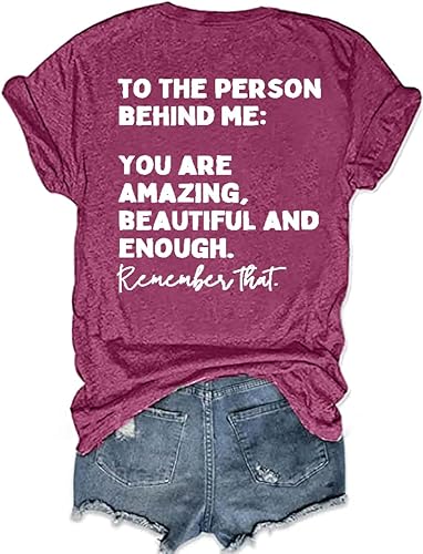 Miniatura 5 de Camiseta con texto en inglés "You Matter to The Person Behind Me" para mujer, camiseta casual de manga corta con cuello en V, camiseta inspiradora