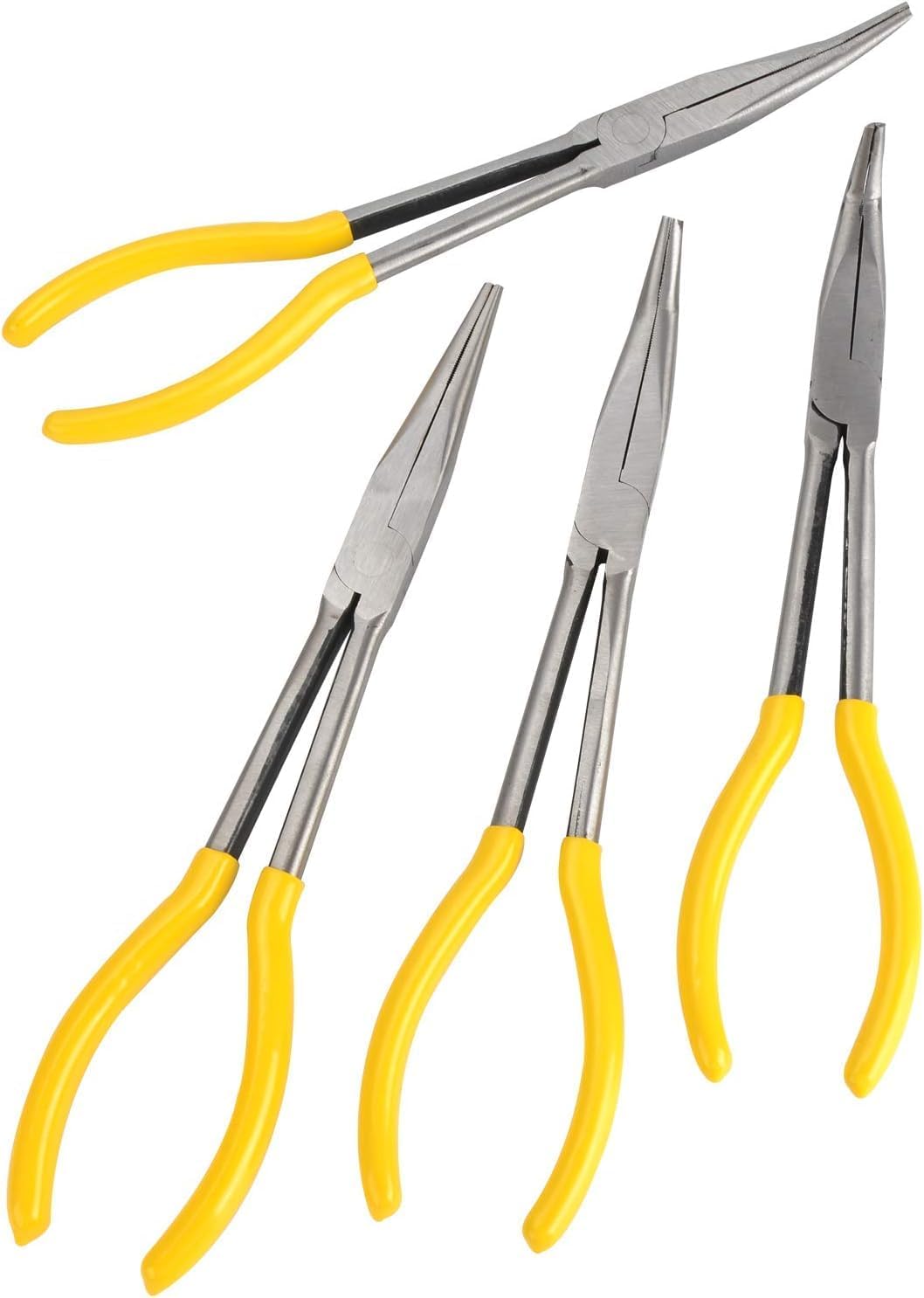 High Leverage Pliers Set ，Long Nose Pliers ，Household Repair，Pliers Tools Set, Needle Nose Pliers，Long Nose Pliers,Tool Pliers,4PCS Long Nose Pliers Side Cutter 11 Inch 45&90 Degrees Bent Jewellery Cr