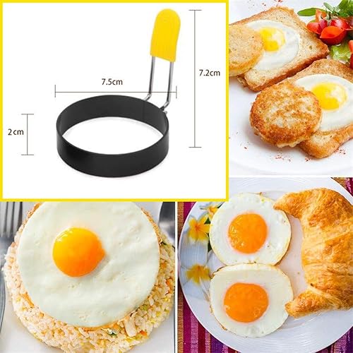 Miniatura 7 de Anillo de huevo para freír huevos y magdalenas inglesas, molde redondo para moldear huevos con mango antiquemaduras, anillo antiadherente de acero