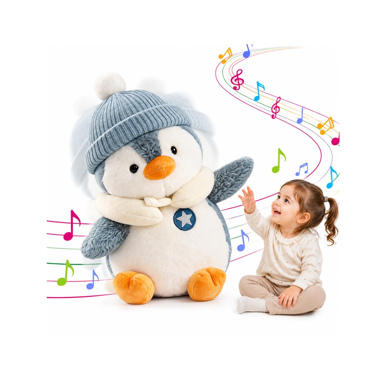 Pinguino di peluche interattivo parlante con funzione di riferimento, danza e canta 8 canzoni inglesi per bambini, morbido regalo per ragazze e ragazzi 0-3 anni