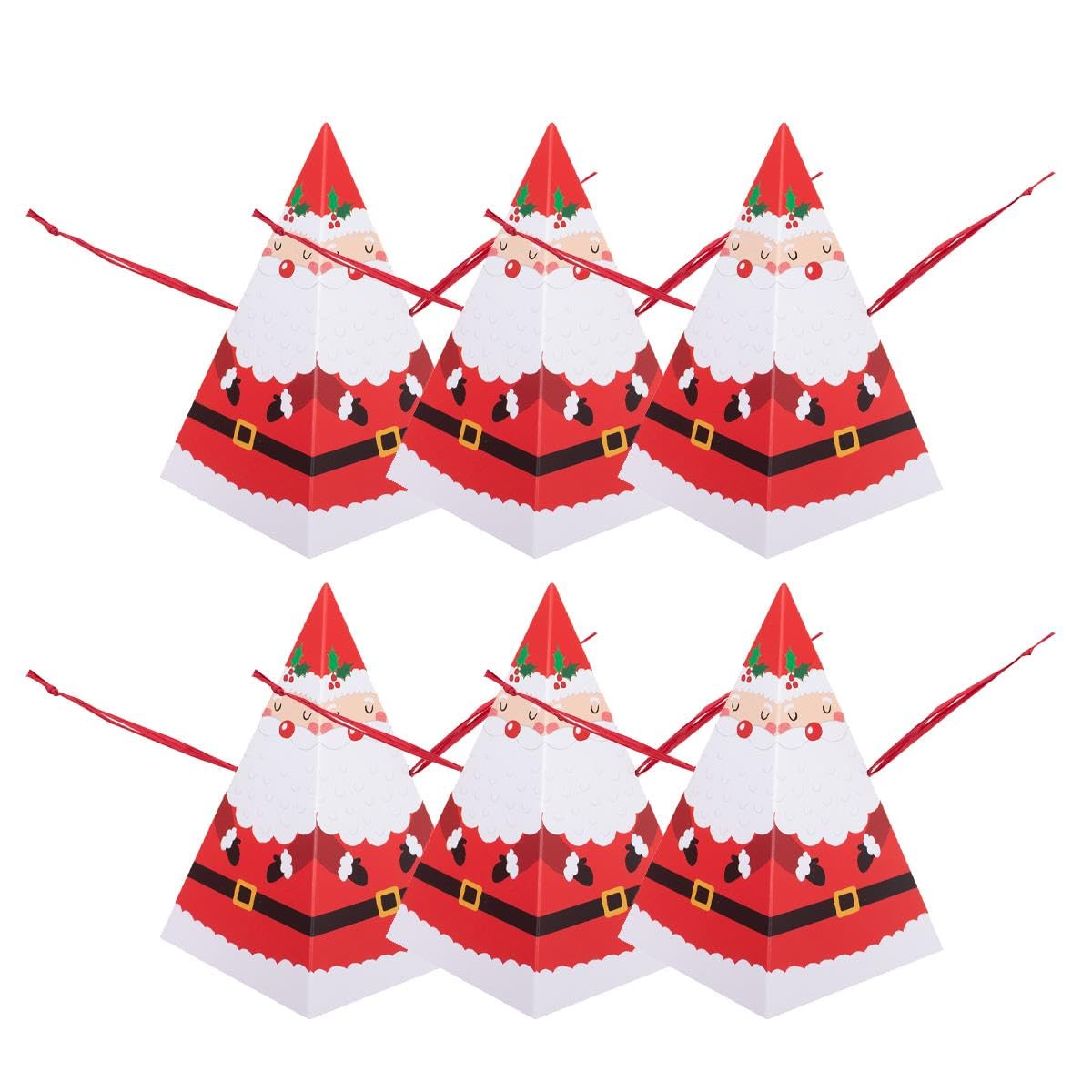 Yöl Red - Santa Pack Of 6 Novelty Pyramid Christmas Crackers Red Santa Design, Would You Rather Game - Eco-Conscious Family Kids Children Festive Fun Hat, Snap & Motto